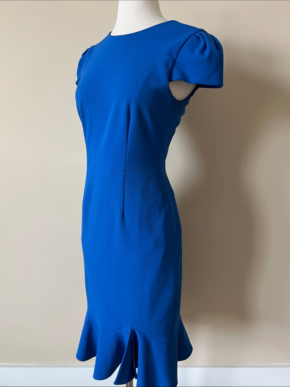 Blue Sheath Dress with Flounced Hem